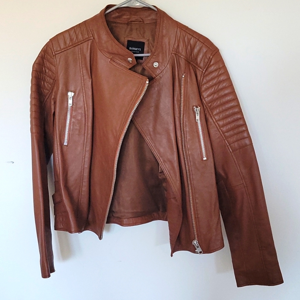 Barneys New York Soft Genuine Leather Moto Jacket